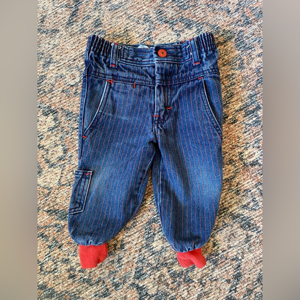 Vintage Dijon Blue Denim Jeans With Red Pinstripe and Cuff